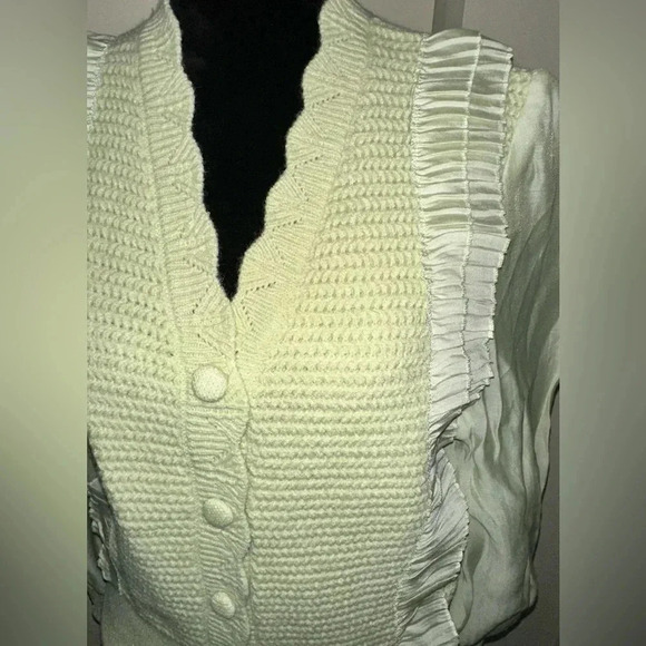 Cocobleu Mint Green Ruffle Sheer Wings Cardigan Sweater - Size M - Picture 4 of 8